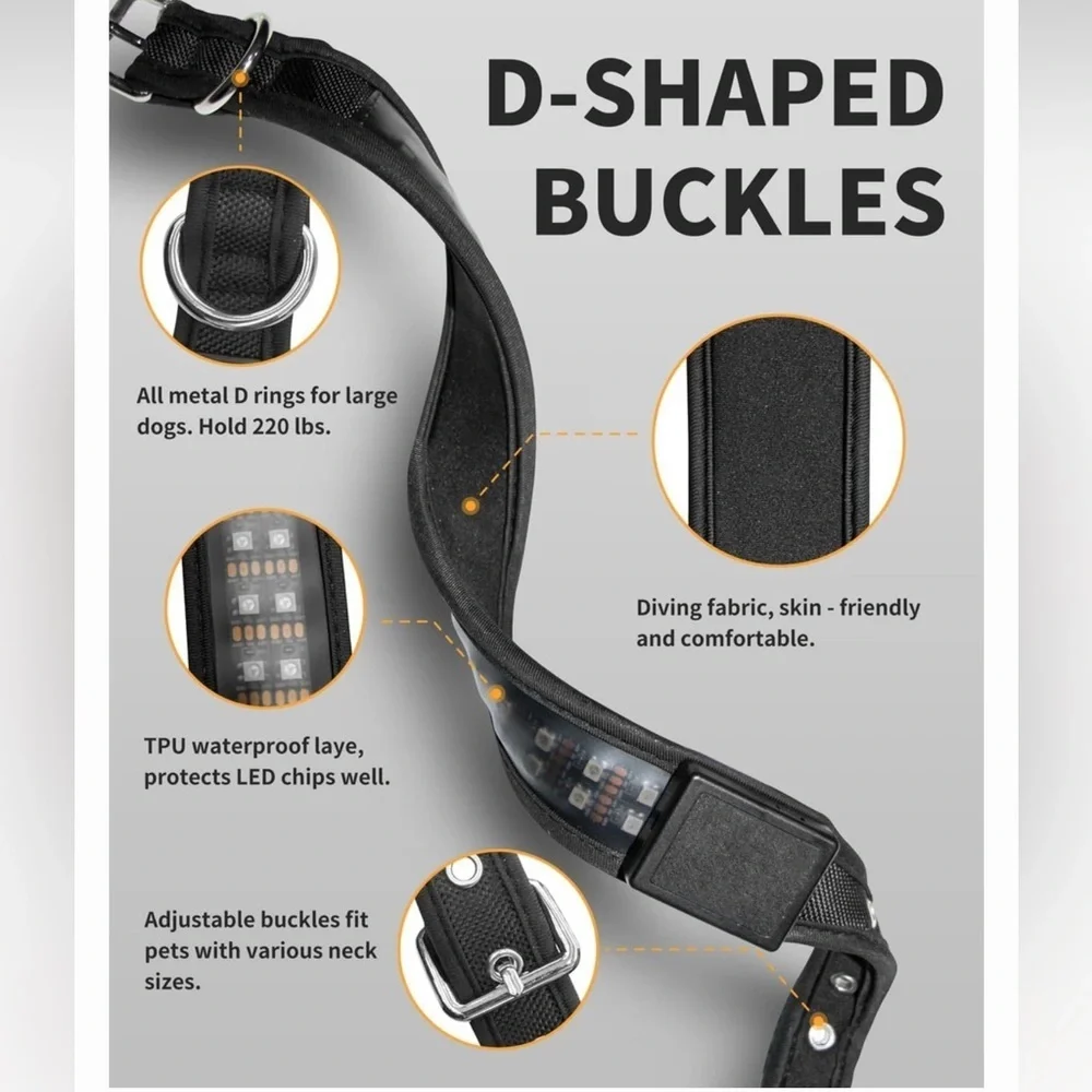 MEGAPAWS LED Dog Collar, Black, Extra Large: 24 to 28-in neck, 1.75-in wide